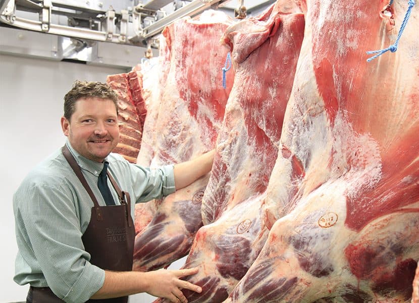 Steve, head butcher, at the block